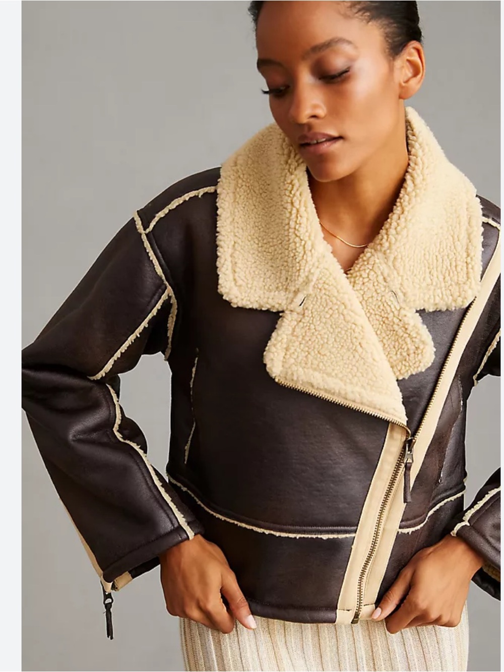 Anthropology Pilcro Faux Leather Sherpa-Lined Jacket